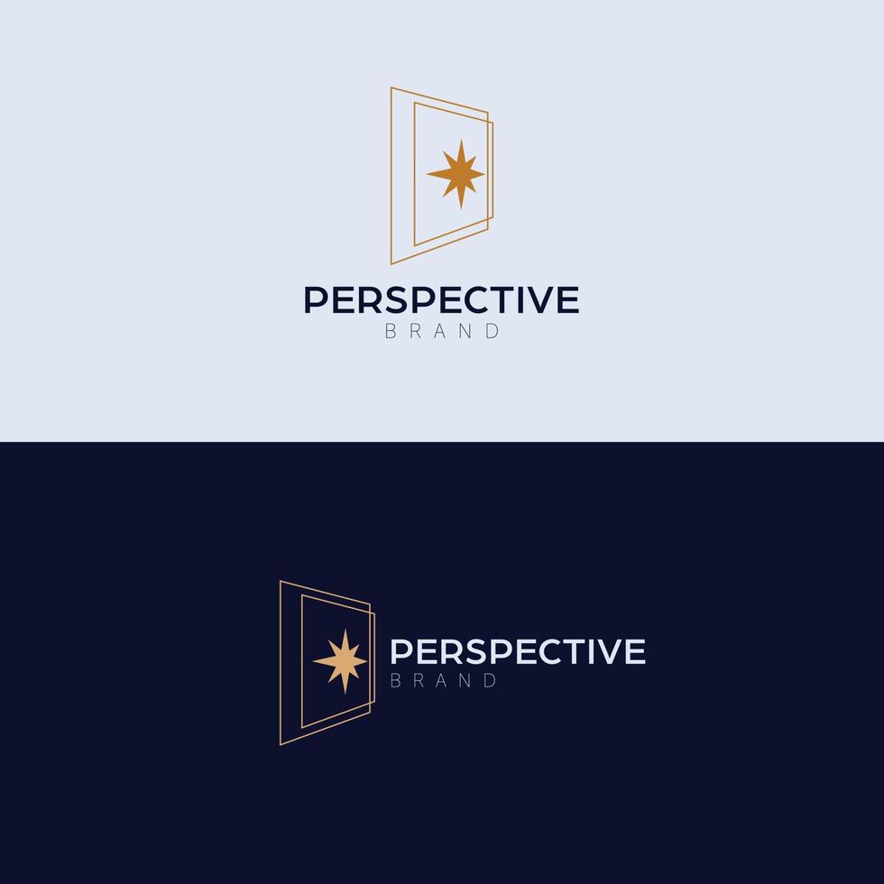 perspectiva logo diseño. estrella en ventana logo. vector