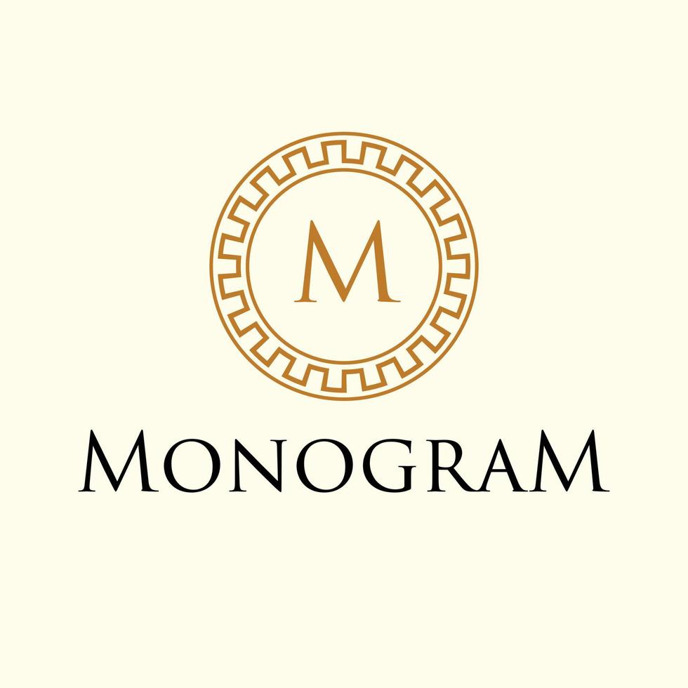 Greek monogram logo design. Ancient circle frame emblem. Luxury logotype. vector