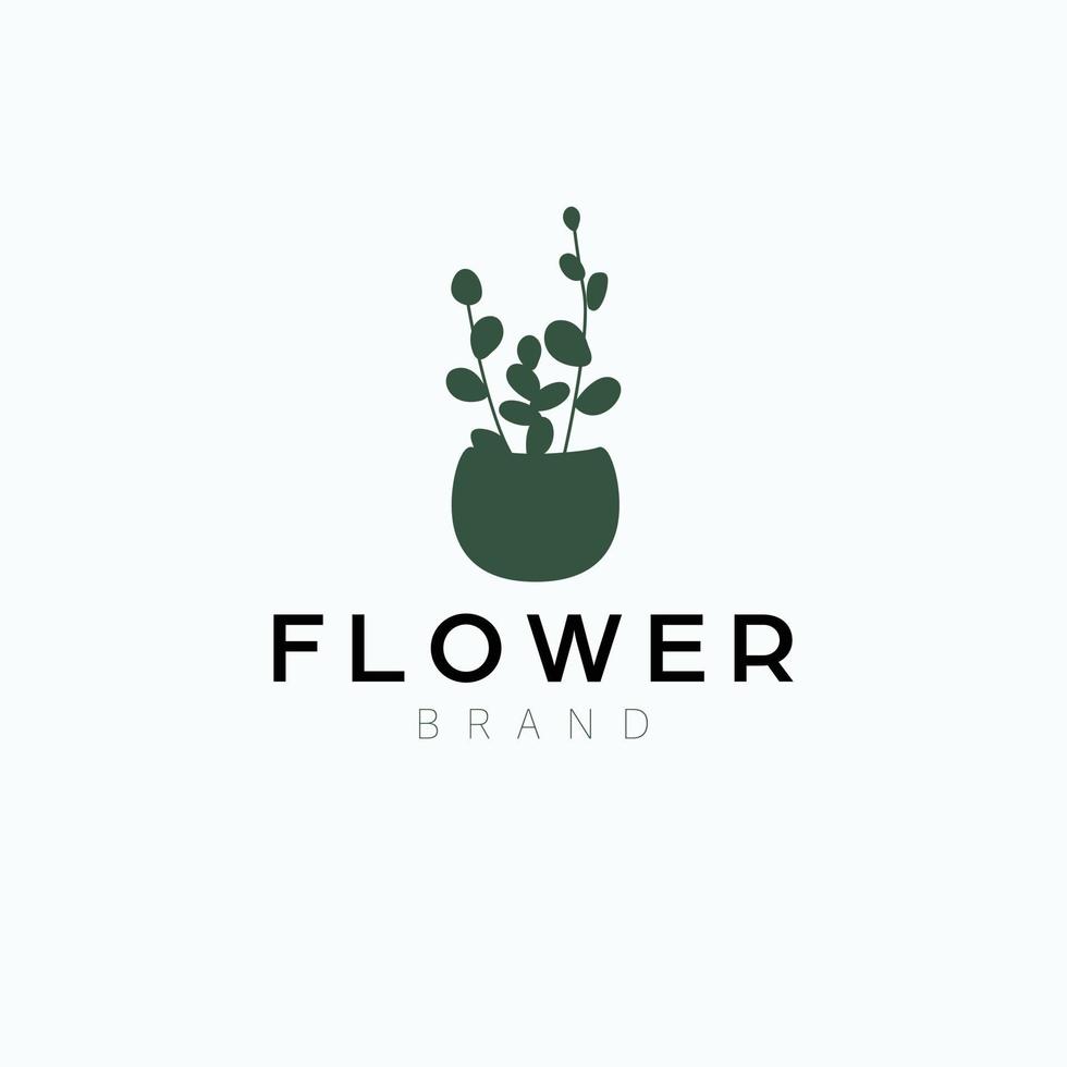 Flower in pot logo design. Gardening logotype. Modern flower logo template. vector