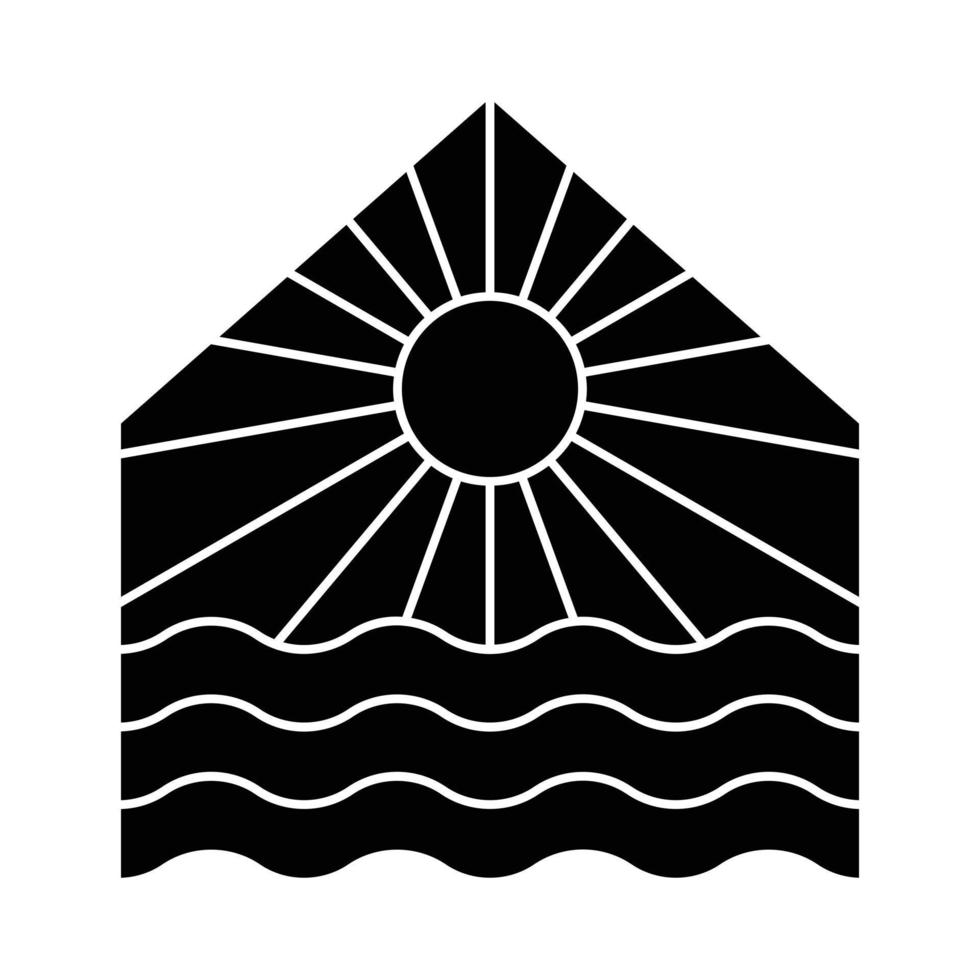 Beach house and sun vector icon design. Home flat icon.