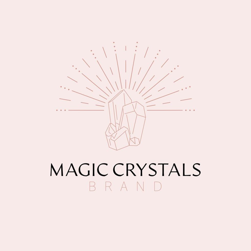 Magic Crystals logo design. Crystal and shine logotype. Bohemian brand logo template. vector