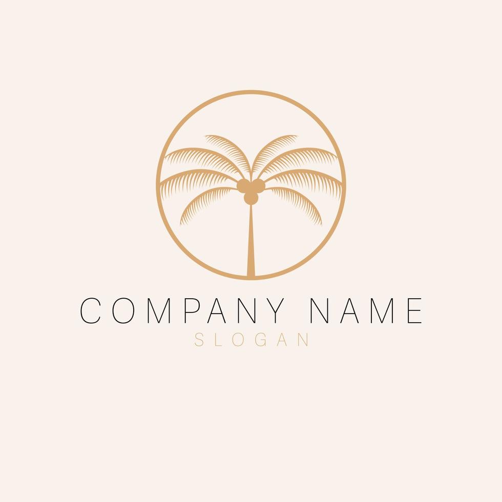 Palm in circle logo design. Travel emblem logotype. Tropical palm tree logo template. vector