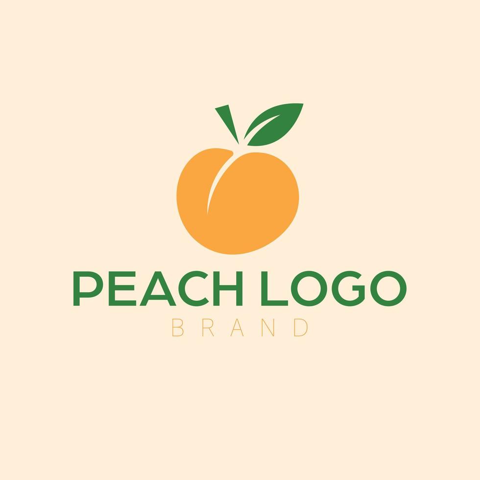 Peach with leaf logo. Fruit logotype. Eco grapic logo template. vector