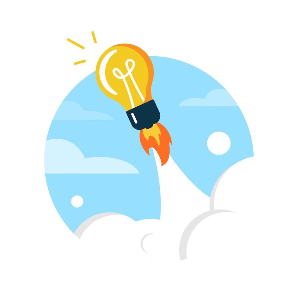 light bulb rocket flying to the sky. boost, big idea concept illustration flat design vector eps10. modern graphic infographic, icon