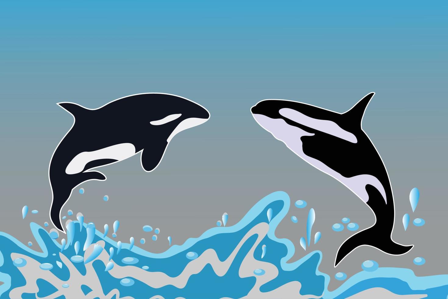 Sea water blue whale jumping illustration vector