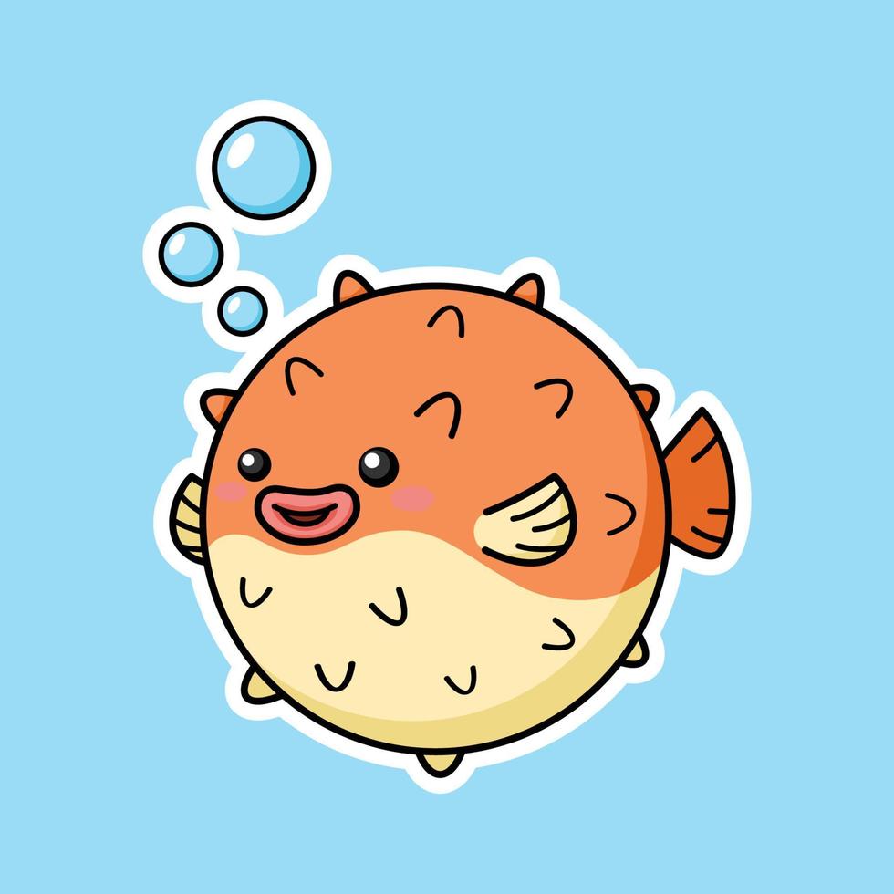 Cute Fugu Puffer Fish Cartoon Character Premium Vector Graphics In Stickers Style