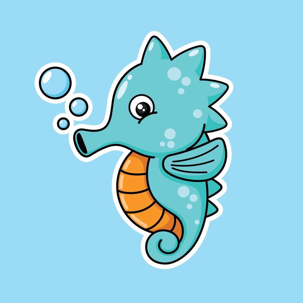Cute Seahorse Cartoon Character Premium Vector Graphics In Stickers Style
