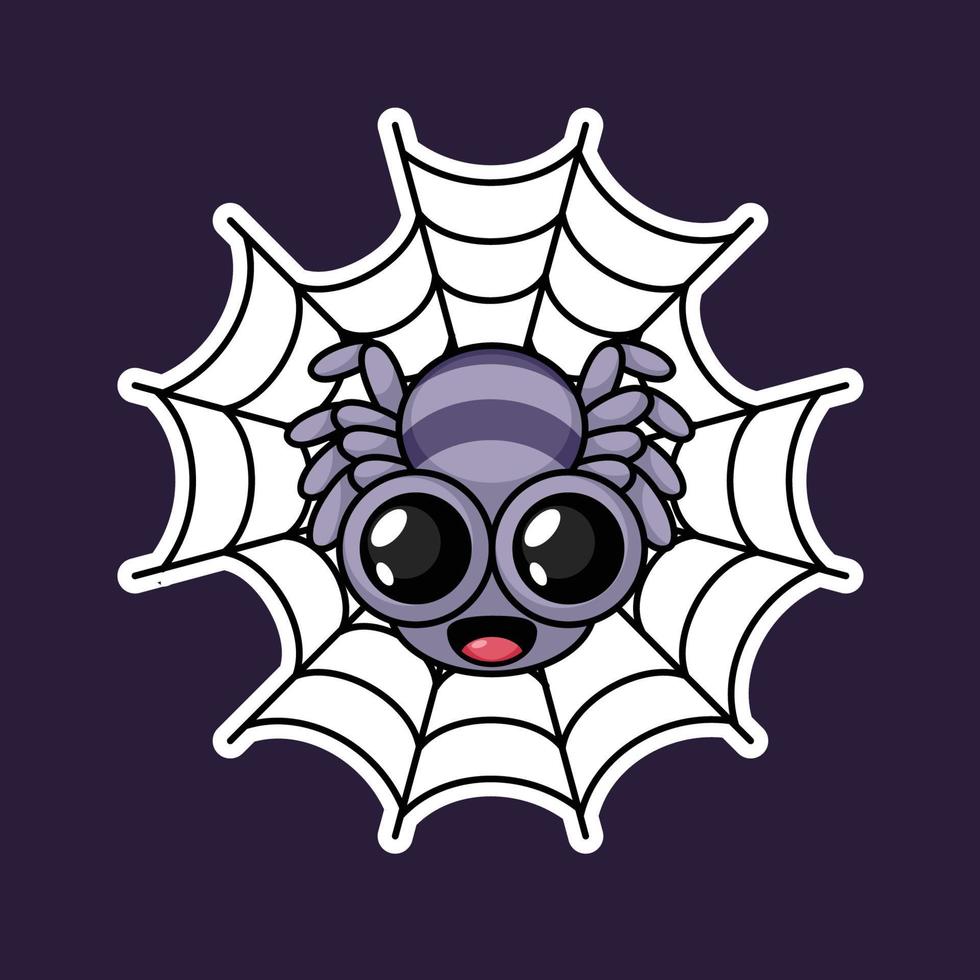 Cute Spider And Web Cartoon Character Premium Vector Graphics In Stickers Style