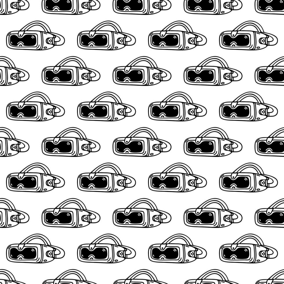 VR headset seamless vector pattern. Virtual reality glasses. Modern technology, gadget for entertainment and games. Simple doodle, black outline. Background for wallpapers, posters, web