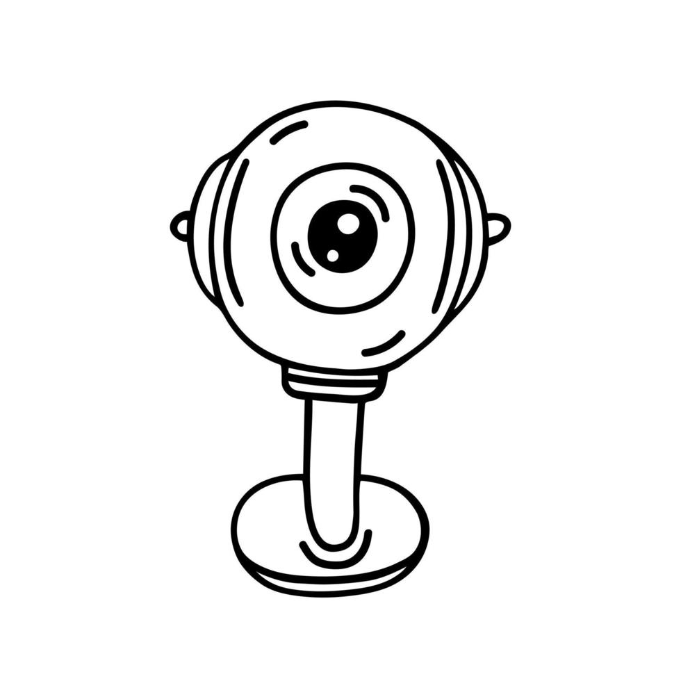 Webcam vector icon. Digital camera for streaming, broadcasting, communication. Simple illustration isolated on white background. Black outline, doodle, line art. Clipart for apps, logo, web