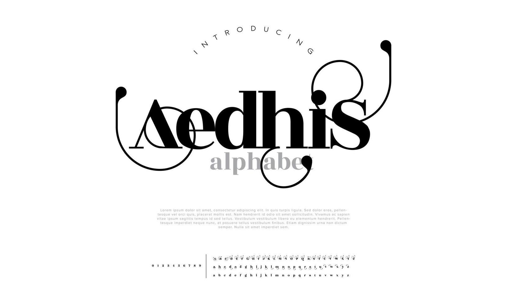 Aedhis luxury fashion font alphabet. Minimal modern urban fonts for logo, brand etc. Typography typeface uppercase lowercase and number. vector illustration