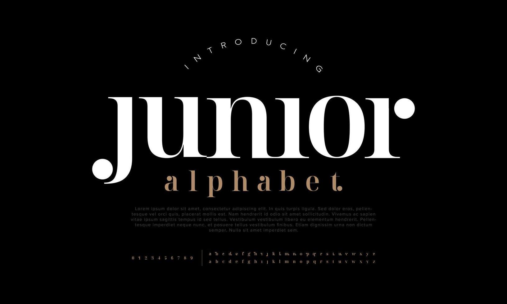 Junior fashion font alphabet. Minimal modern urban fonts for logo, brand etc. Typography typeface uppercase lowercase and number. vector illustration