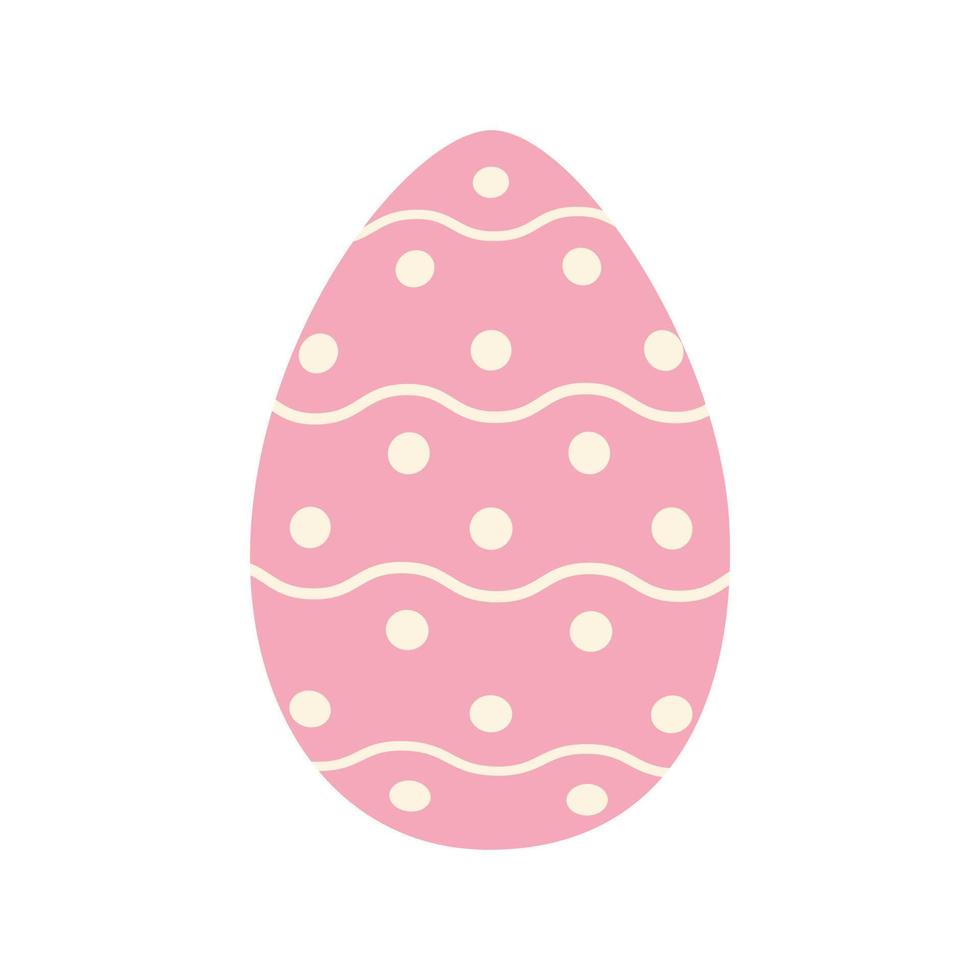 Easter egg in trendy pink with a simple pattern of wavy lines and dots. Happy Easter. Holiday. EPS vector