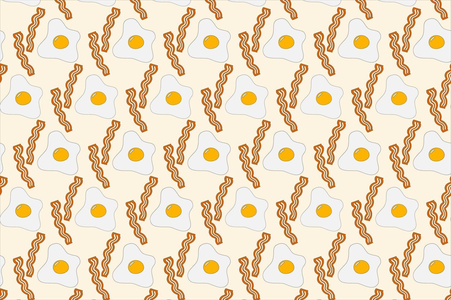 Appetizing fried eggs and bacon strips in trendy hues. Seamless pattern for World Egg Day. Fast food vector