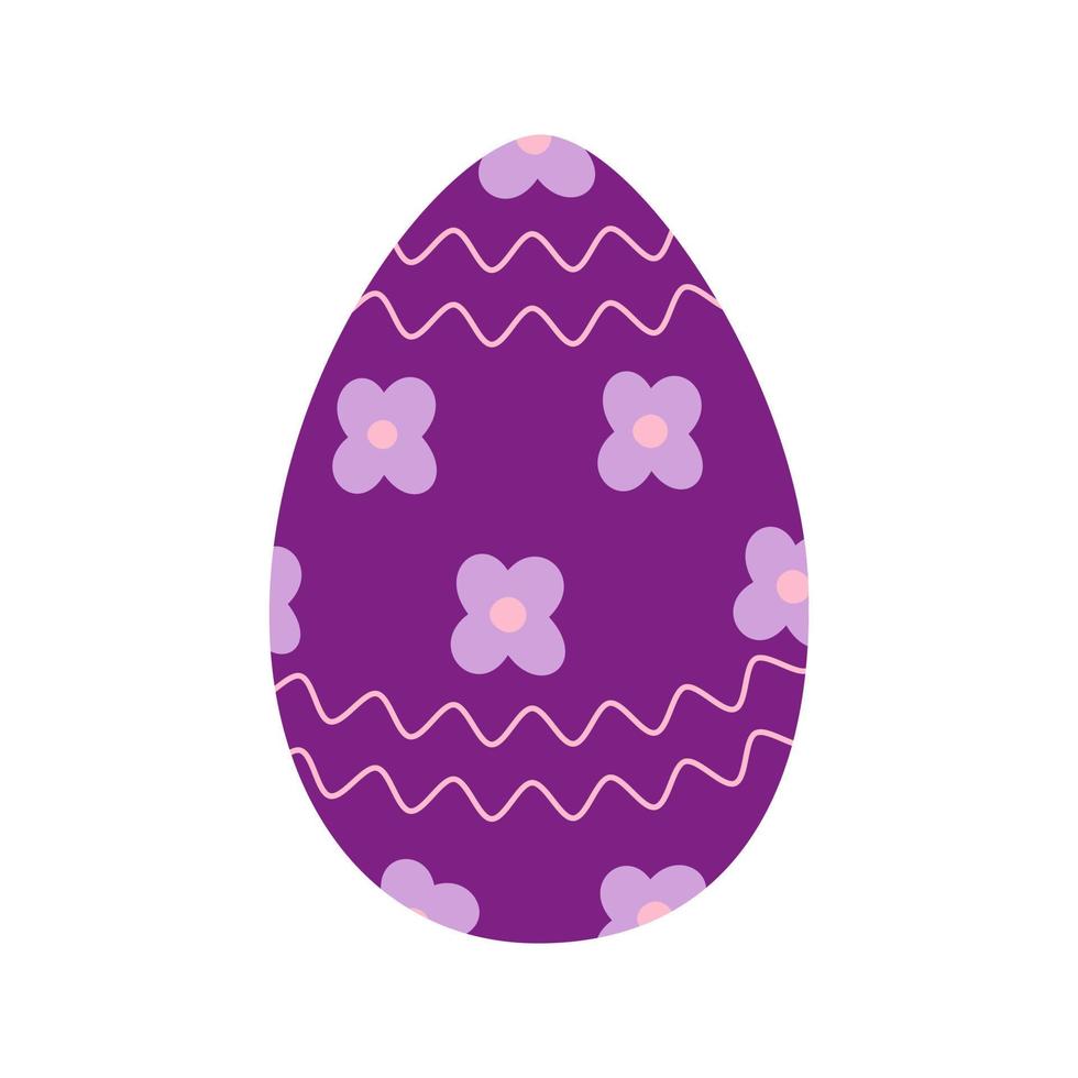 Easter egg in trendy purple with abstract pattern of wavy lines and flowers. Happy Easter. Holiday vector