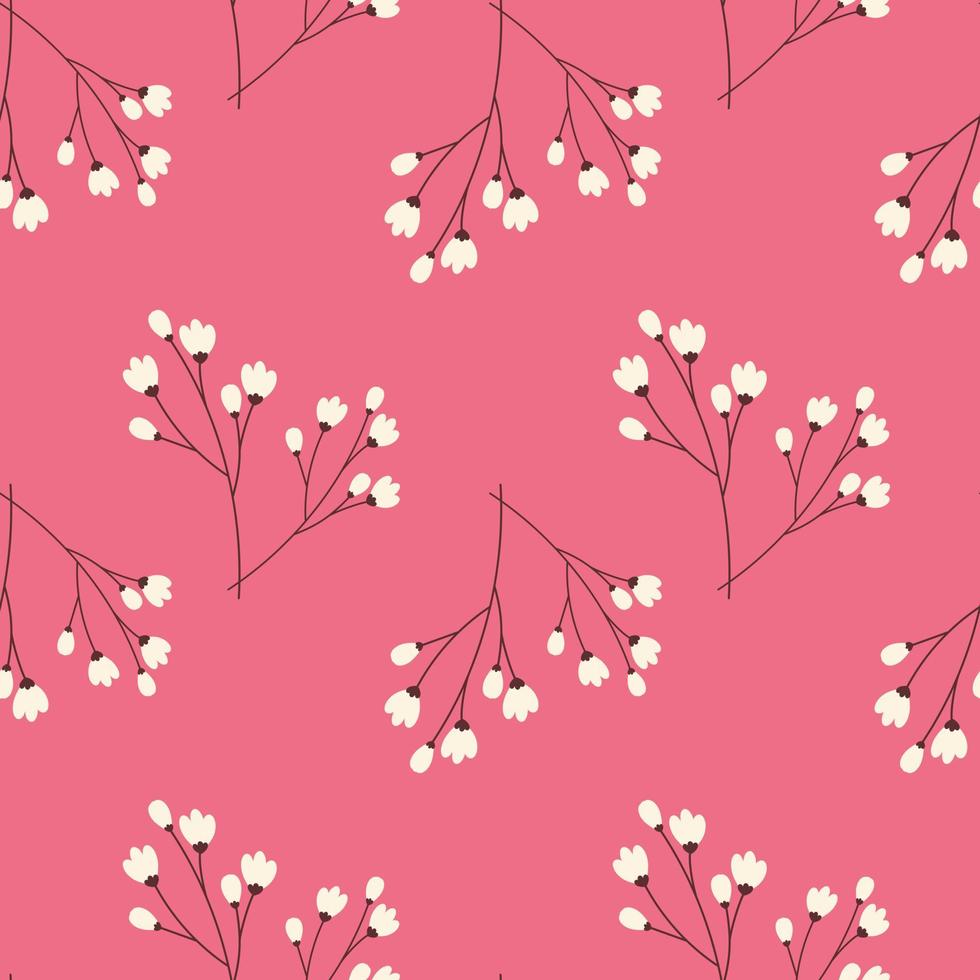 Spring Endless pattern with cherry branches in trendy coral shades. Hello spring. Happy Easter. EPS vector