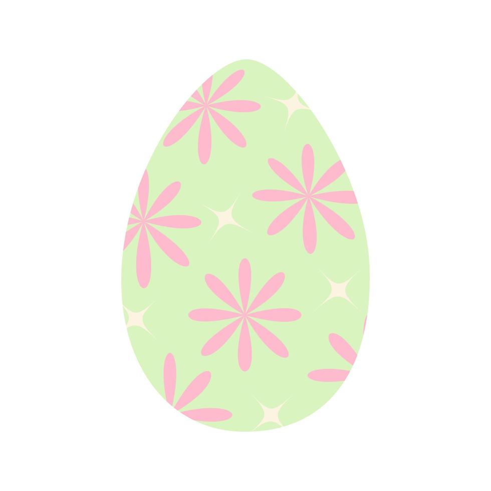 Easter egg in trendy green with pattern of abstract stars and flowers. Happy Easter. Holiday. EPS vector