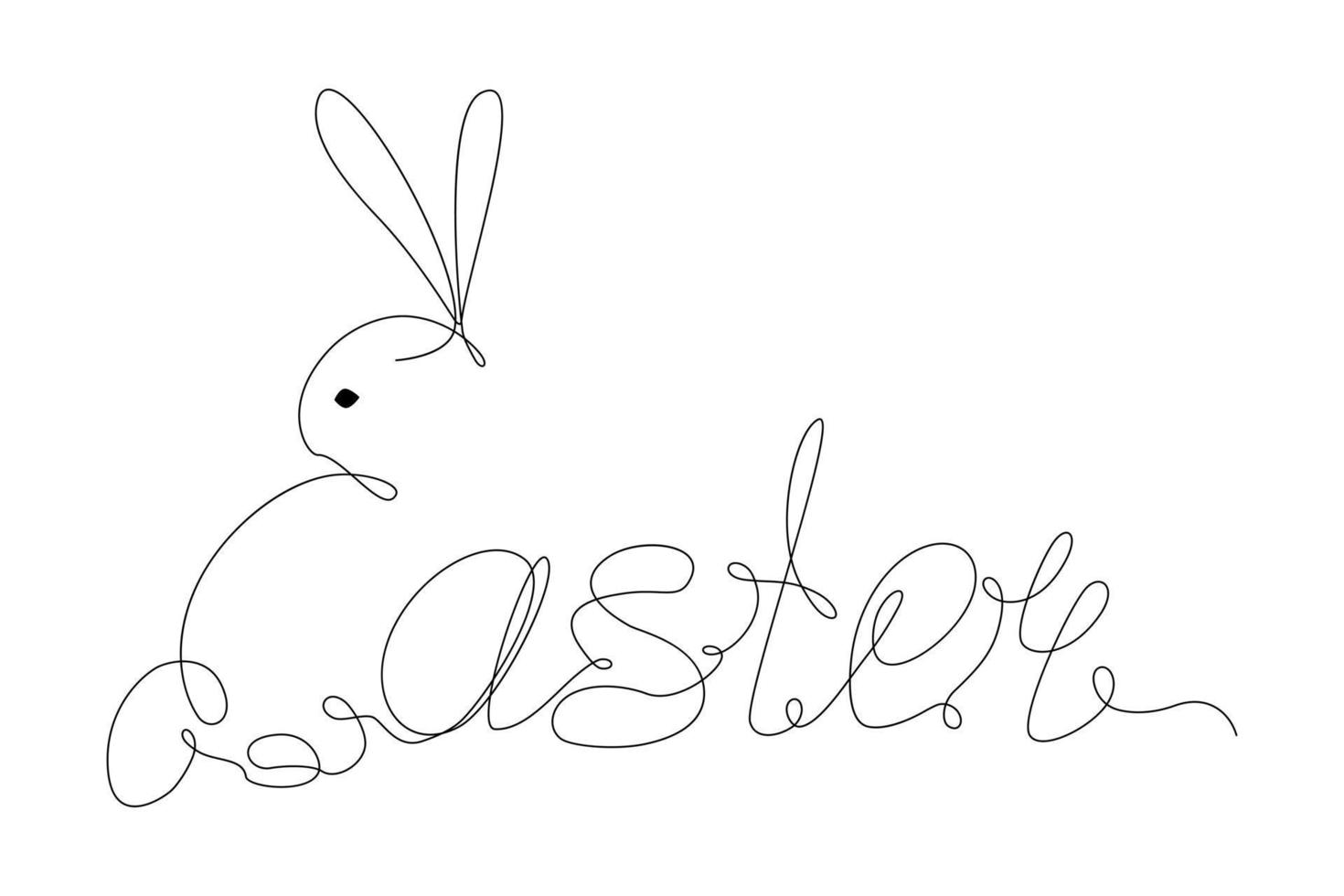 Easter lettering and bunny one continuous line drawing. Happy Easter. Design for Greeting. Isolate vector