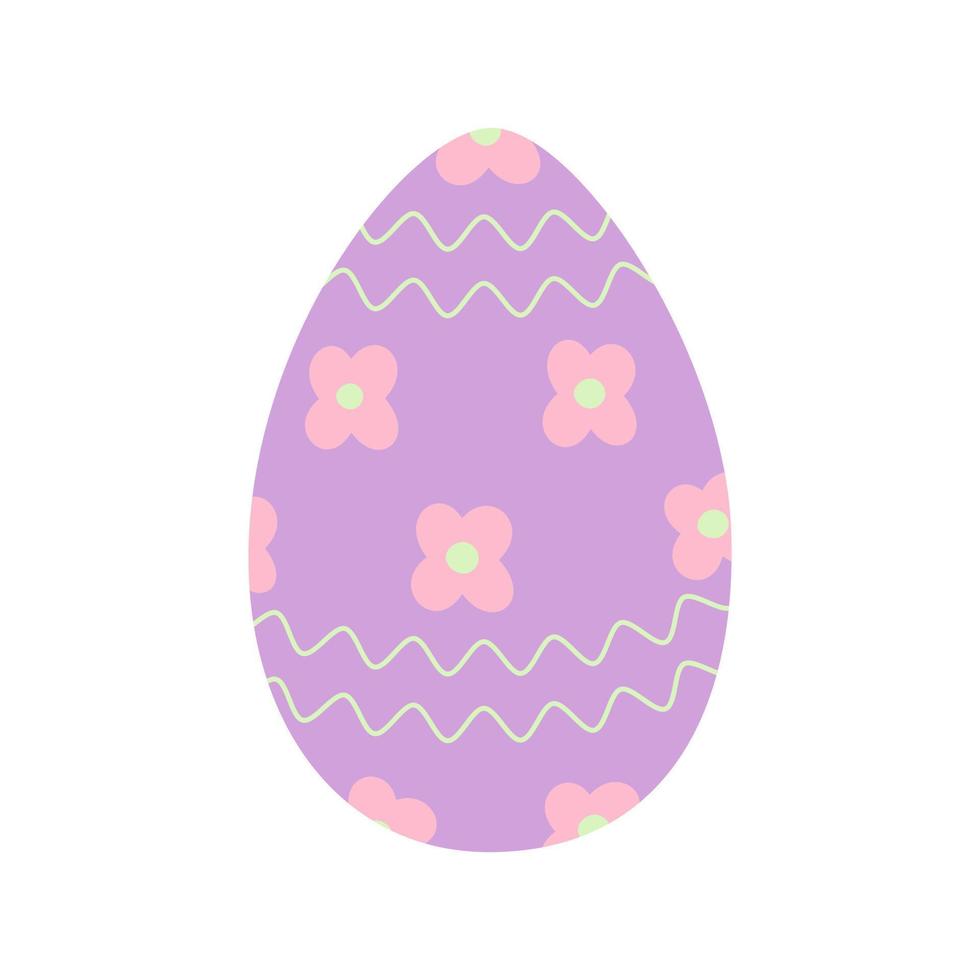 Pascua de Resurrección huevo en de moda lila con resumen modelo de ondulado líneas y flores contento Pascua de Resurrección. fiesta vector