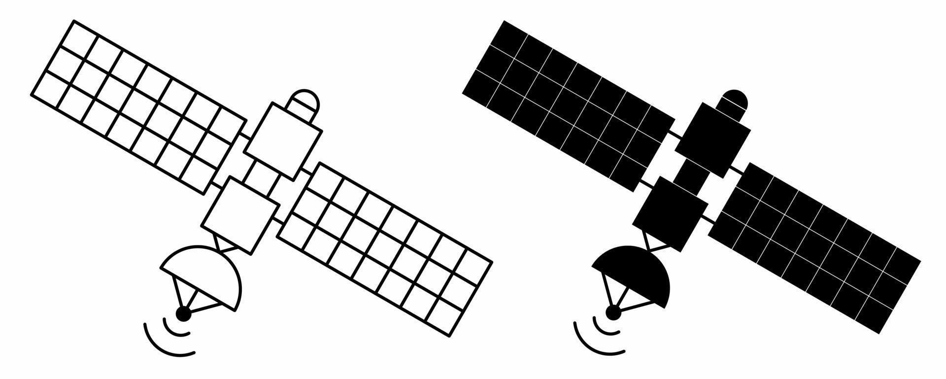 contorno silueta satélite icono conjunto aislado en blanco antecedentes vector