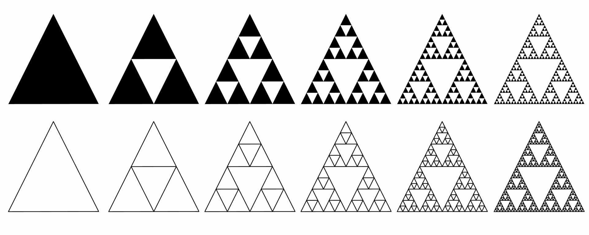 outline silhouette Sierpinski triangle set isolated on white background vector