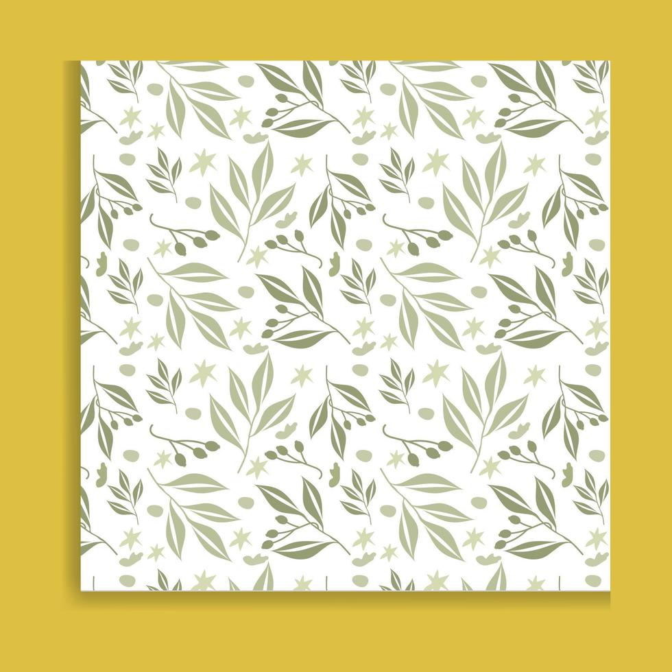 Seamless pattern with green leaves on a white background. Vector illustration.