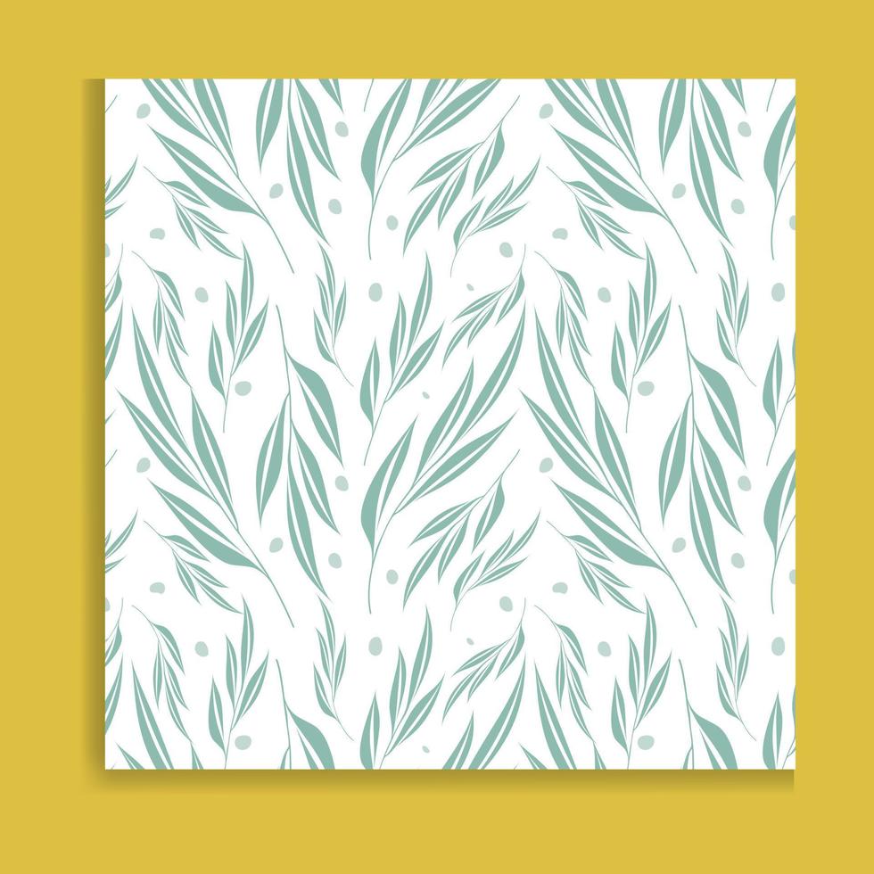 Seamless pattern with green leaves, and tropical leaves on a white background. Vector illustration.