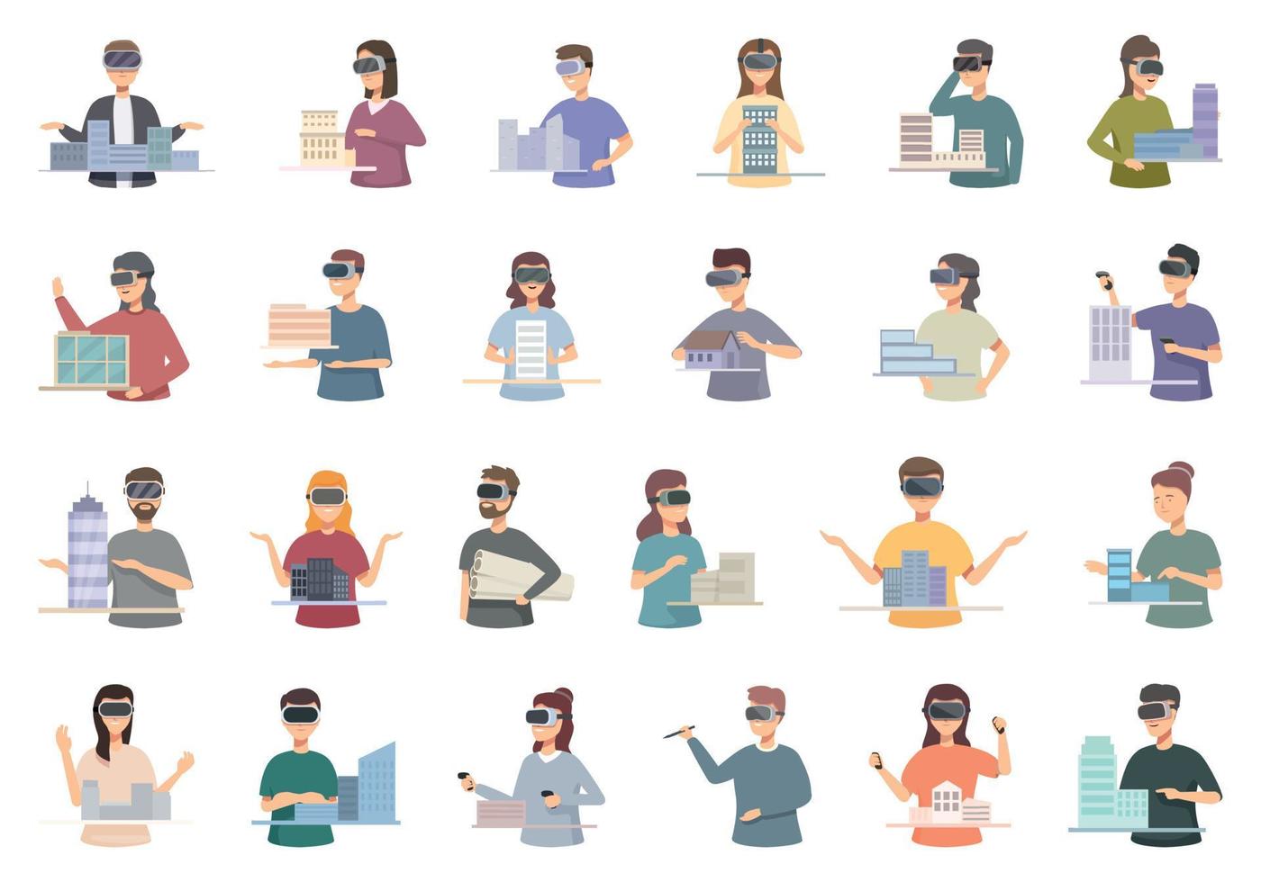 Architect of virtual reality icons set cartoon vector. Digital vr vector