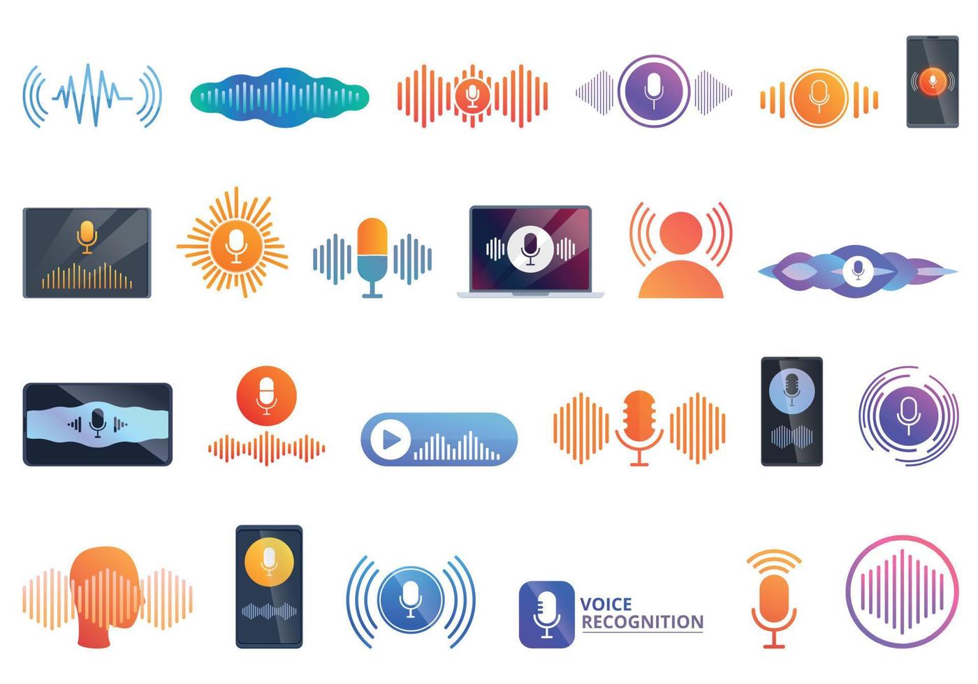 Voice and speech recognition icons set cartoon vector. Ai call vector