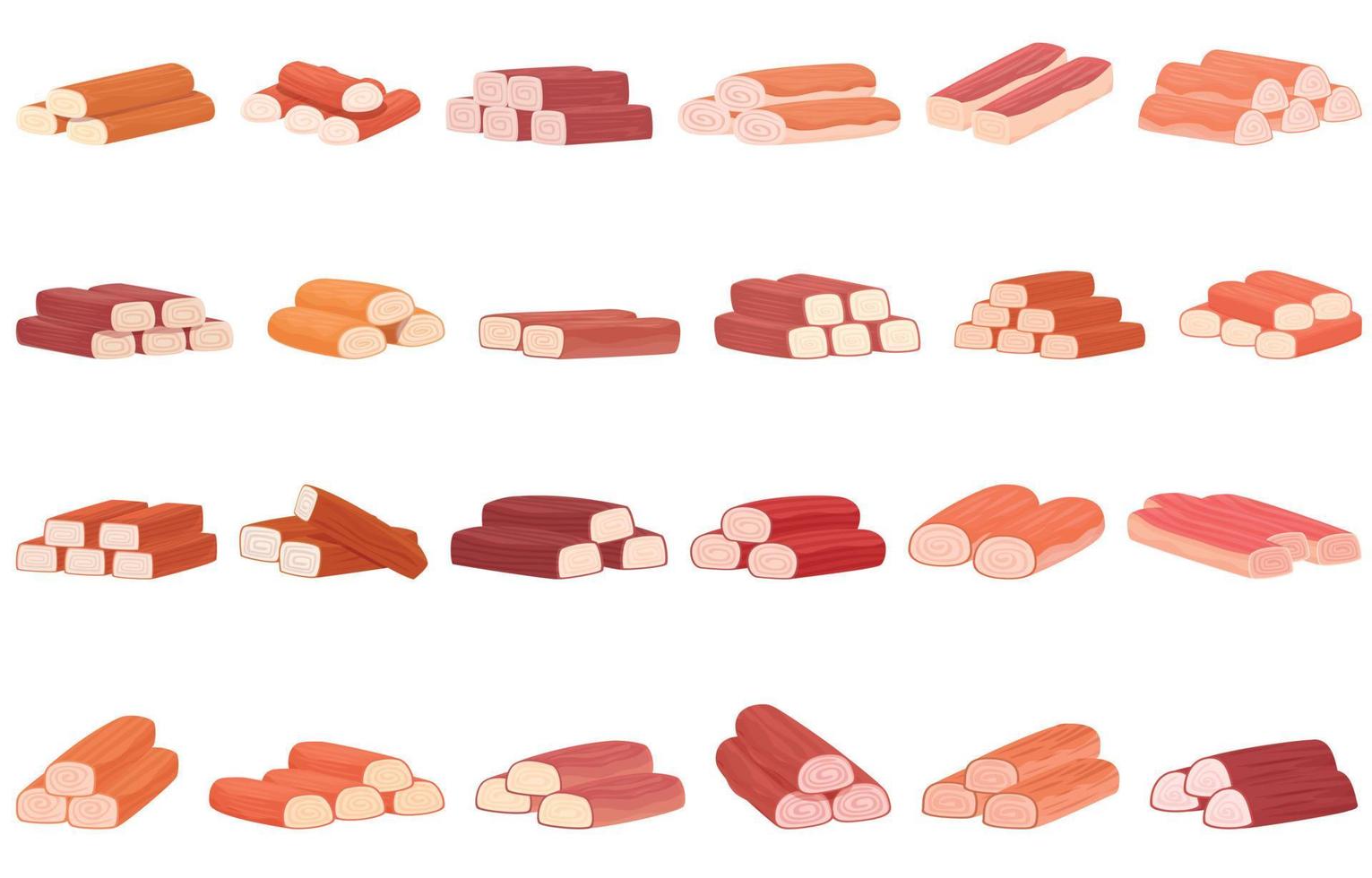 Crab sticks icons set cartoon vector. Sea food vector