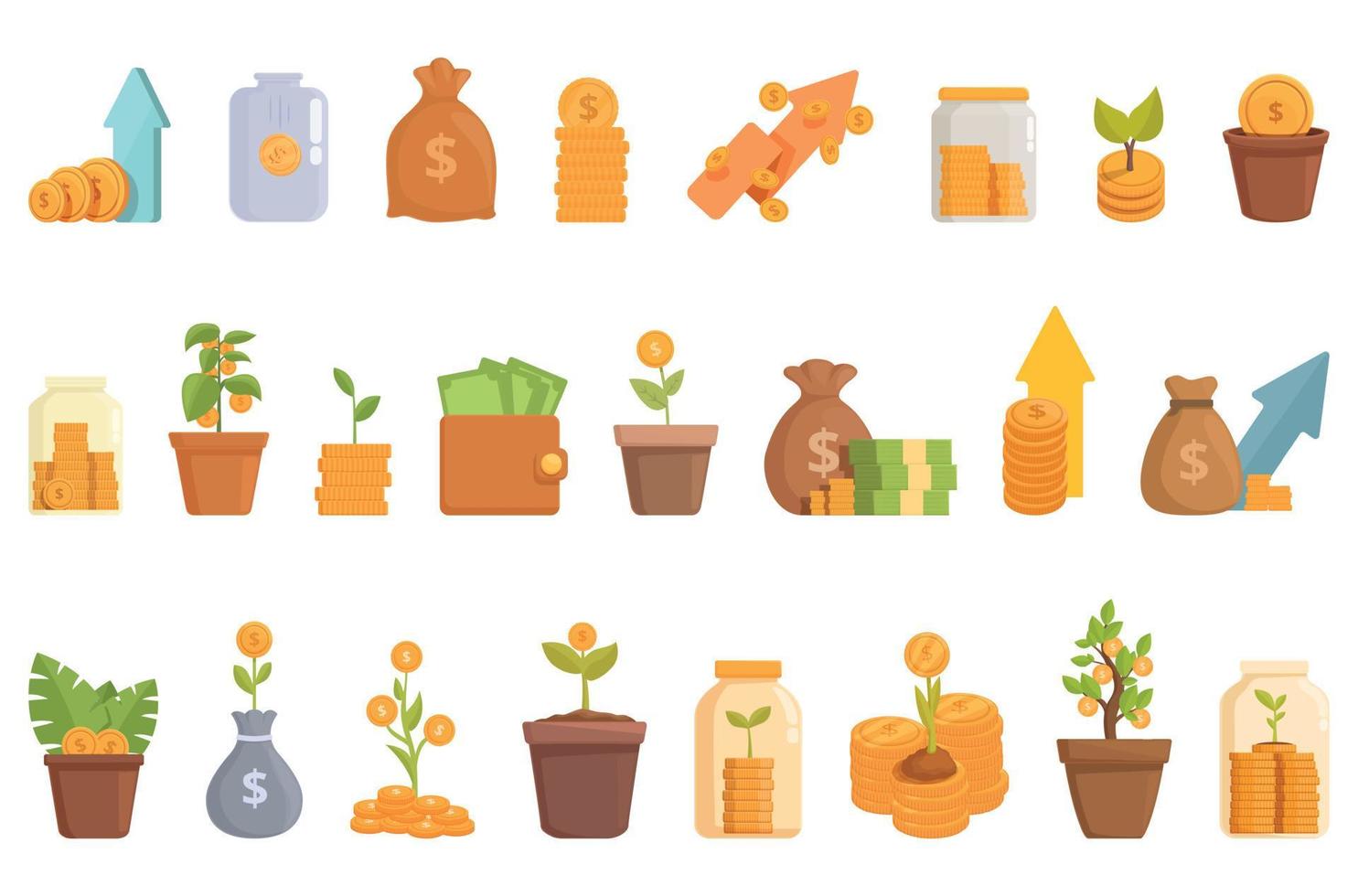 Investing money icons set cartoon vector. Market finance vector