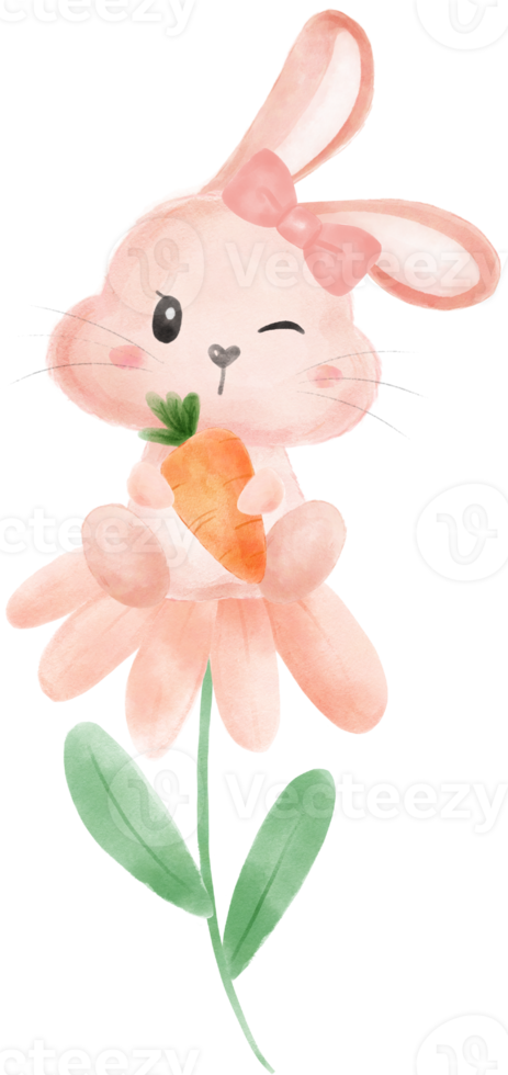 fofa doce kawaii feliz sorrir bebê Coelho Coelho aguarela desenho animado criança animal Primavera Páscoa ovo png