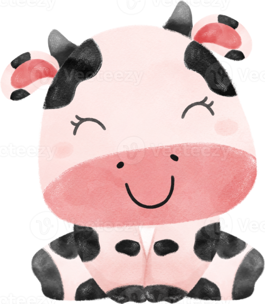 mignonne content sourire bébé rose vache ferme animal garderie bébé douche aquarelle illustration png