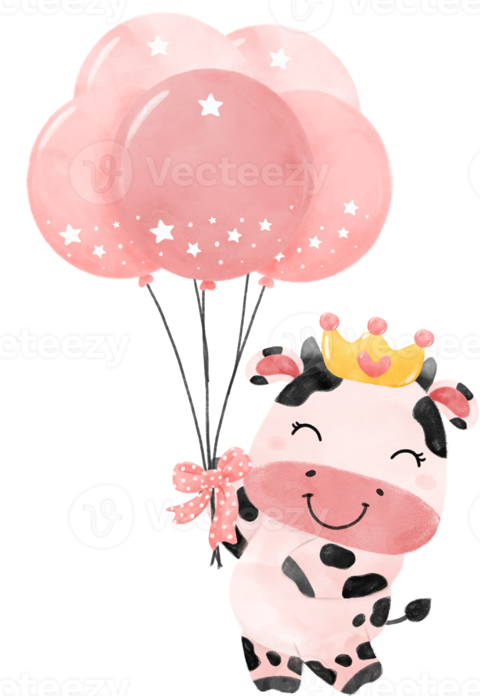 cute happy smile baby pink cow farm animal nursery baby shower watercolour illustration png