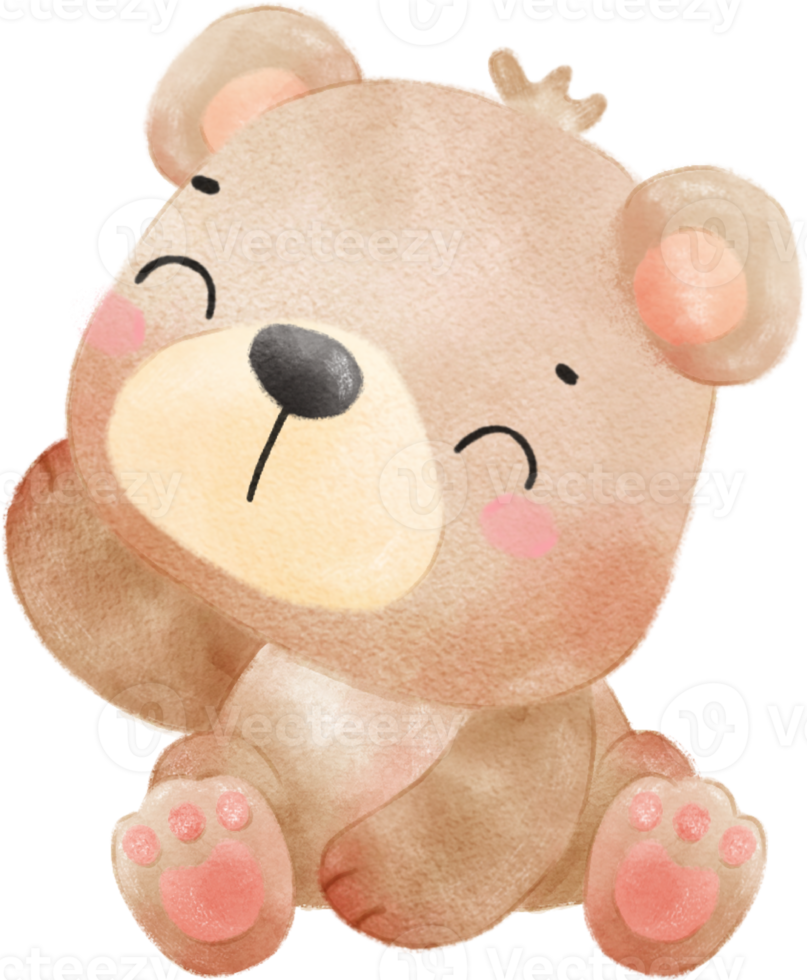 cute happy innocence face adorable baby brown teddy bear nursery watercolour kid animal illustration png