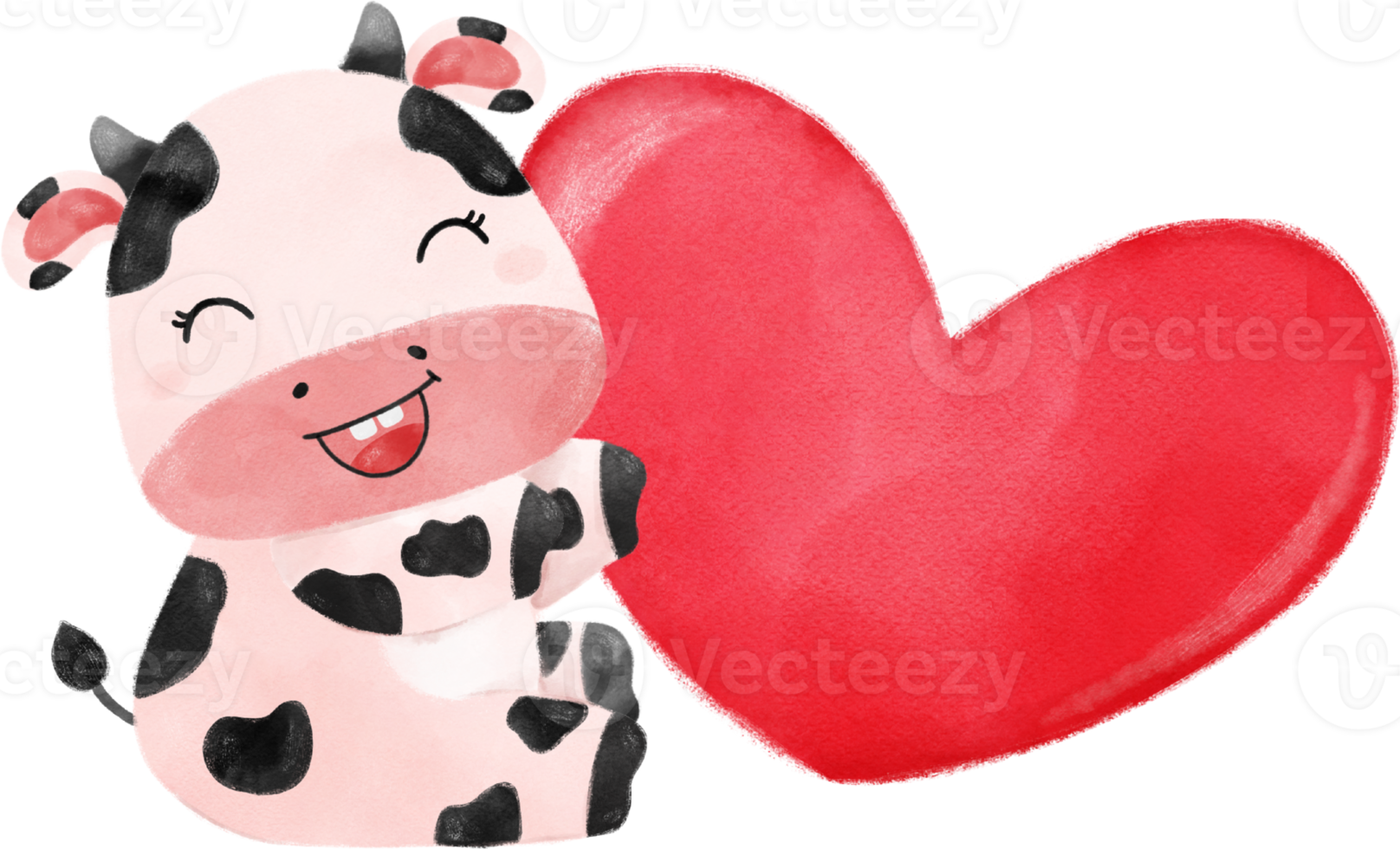 cute happy smile baby pink cow farm animal nursery baby shower watercolour illustration png