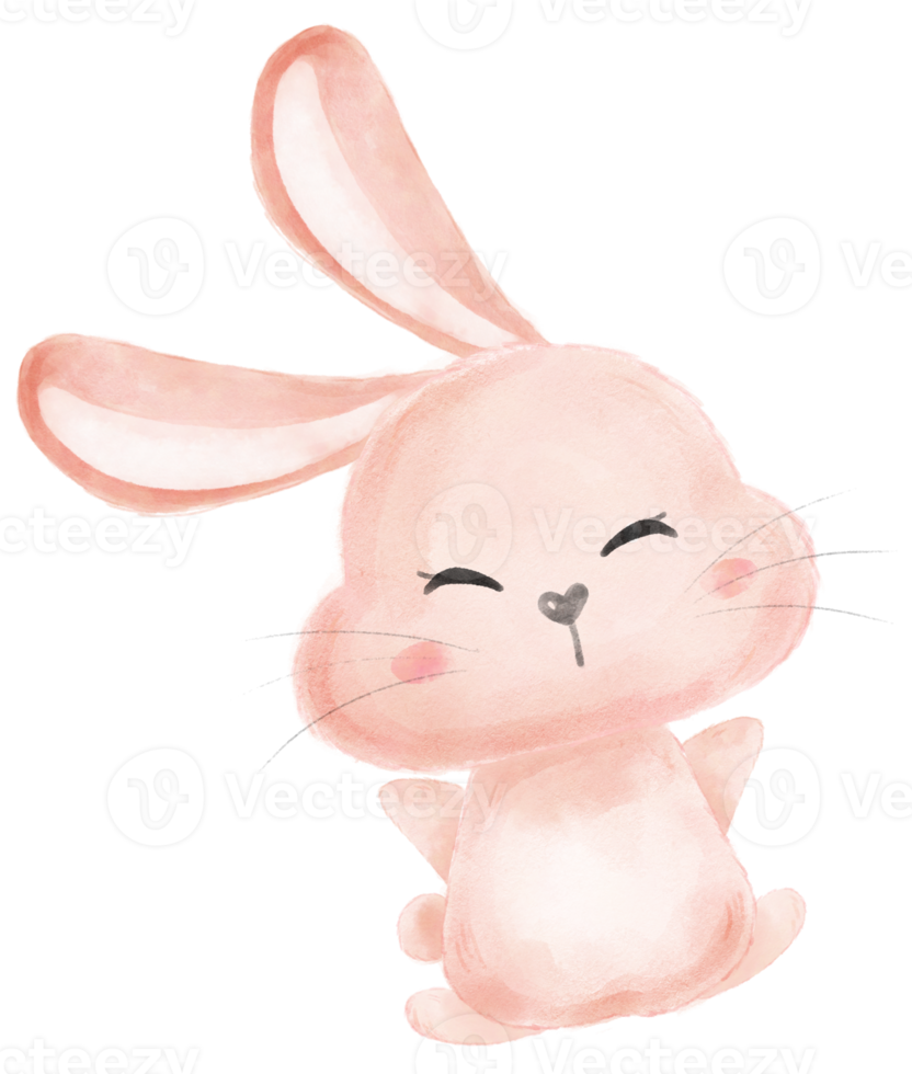 cute sweet kawaii happy smile baby bunny rabbit watercolour cartoon  kid animal spring Easter egg png