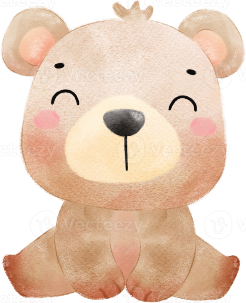 linda contento inocencia cara adorable bebé marrón osito de peluche oso guardería acuarela niño animal ilustración png