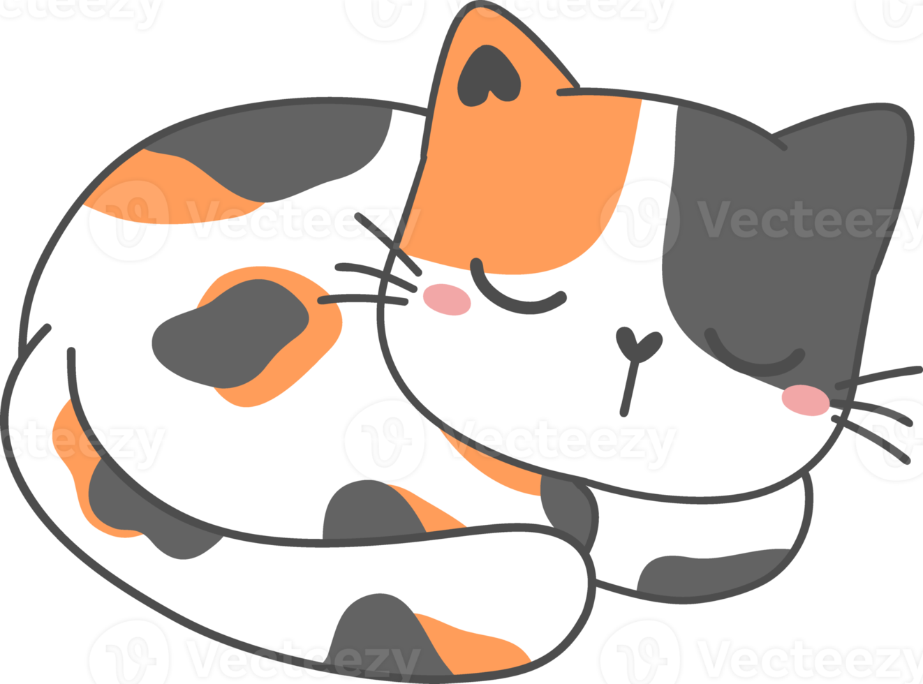 cute happy smile face playful kitten cat calico tri color cartoon doodle hand drawn outline png