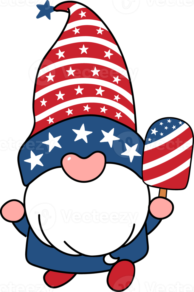 Happy smile face 4th July independence Gnome festive cartoon doodle hand drawing png