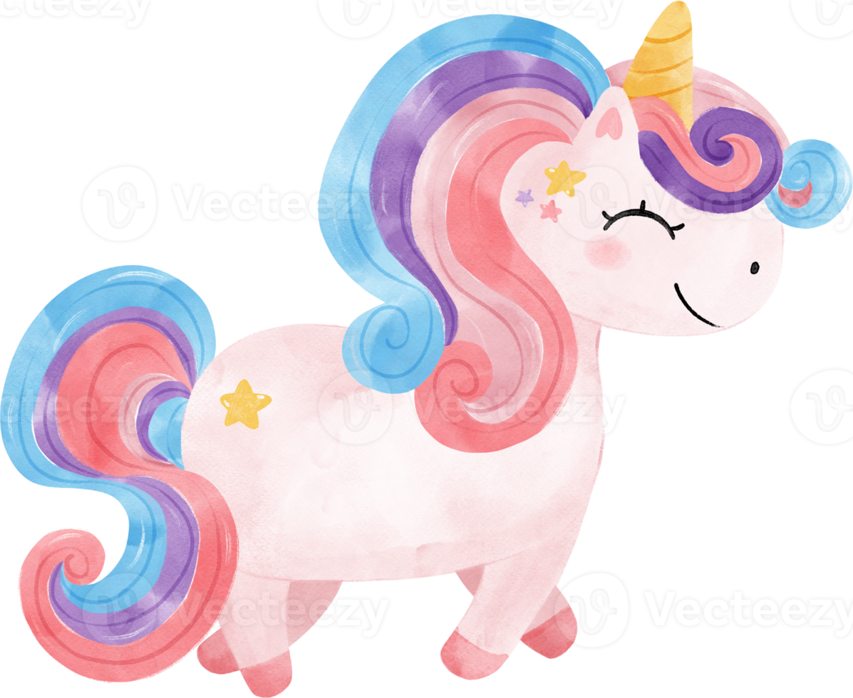 cute fancy magical purple baby unicorn children cartoon kid watercolour hand painting illustration png