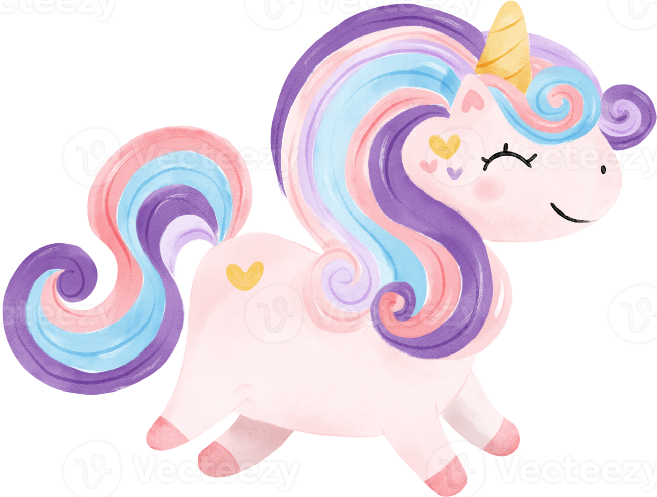 cute fancy magical purple baby unicorn children cartoon kid watercolour hand painting illustration png