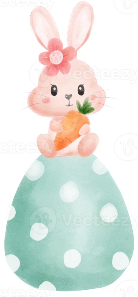söt ljuv söt Lycklig leende bebis kanin kanin vattenfärg tecknad serie unge djur- vår påsk ägg png