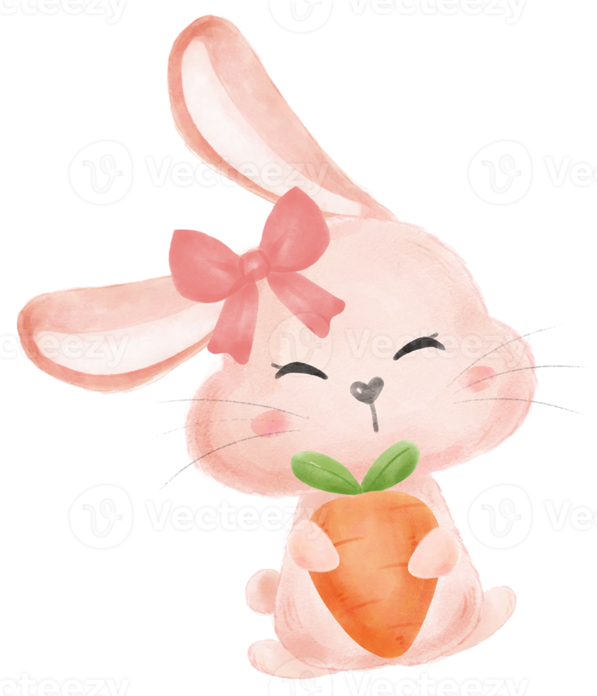 mignonne sucré kawaii content sourire bébé lapin lapin aquarelle dessin animé enfant animal printemps Pâques Oeuf png