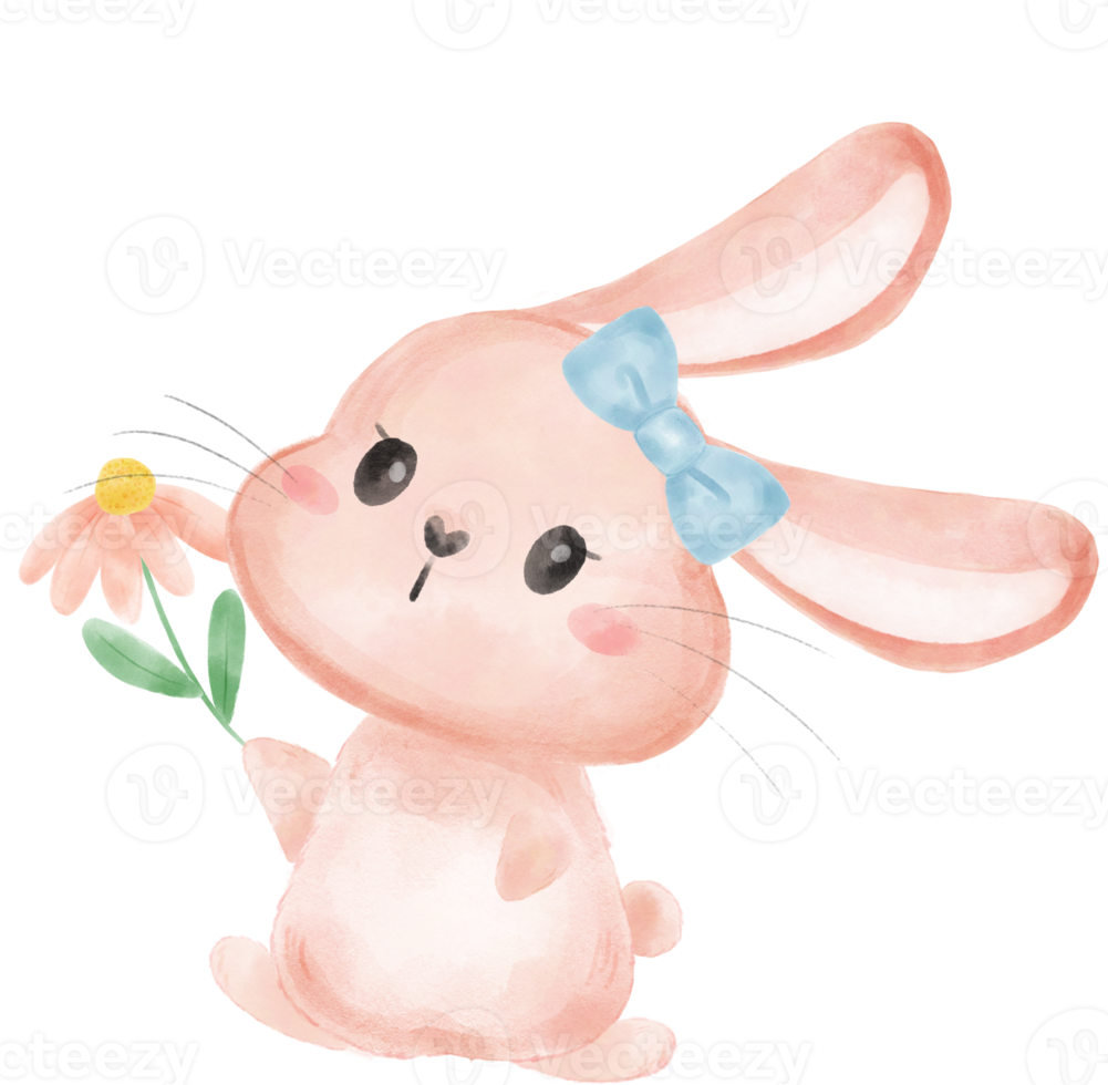 mignonne sucré kawaii content sourire bébé lapin lapin aquarelle dessin animé enfant animal printemps Pâques Oeuf png