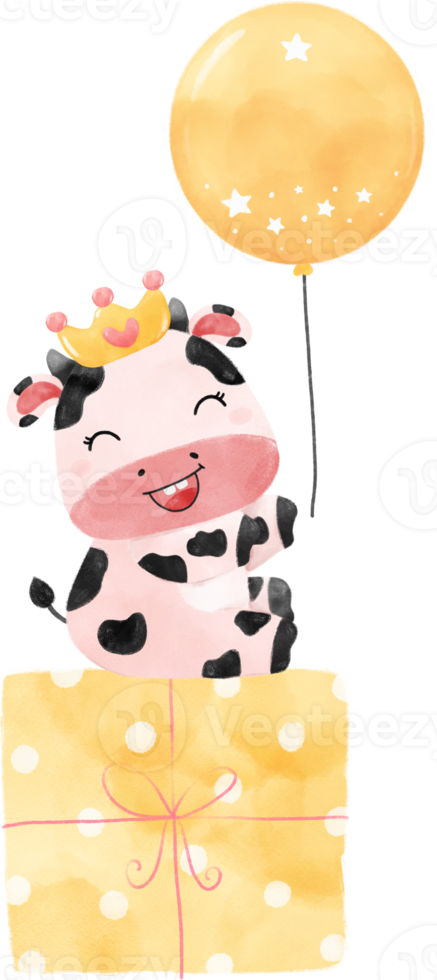 schattig gelukkig glimlach baby roze koe boerderij dier kinderkamer baby douche waterverf illustratie png