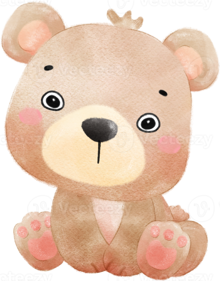cute happy innocence face adorable baby brown teddy bear nursery watercolour kid animal illustration png