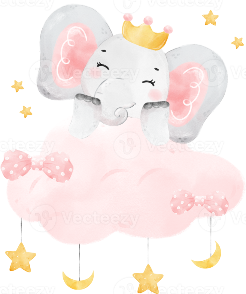 cute baby Elephant wildlife animal dream pink girl baby shower nursery art watercolour illustration png