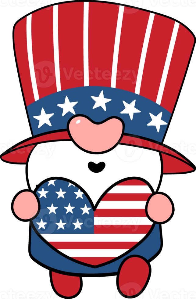 Happy smile face 4th July independence Gnome festive cartoon doodle hand drawing png