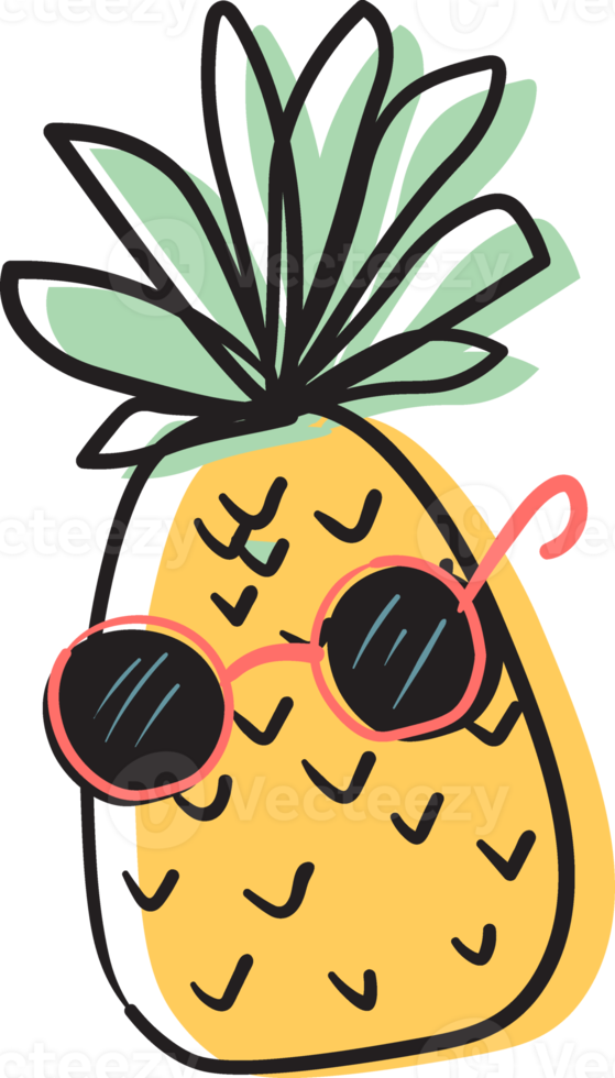 pineapple tropical fruit cartoon doodle quirky fun hand drawing line art png